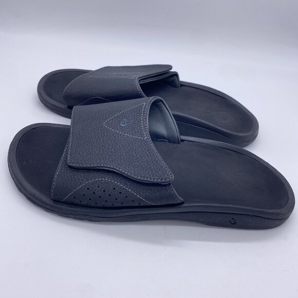 OluKai Nalu Slide Sandals Men's Size 12 Black Water Resistant 10332-4040 - Picture 10 of 12